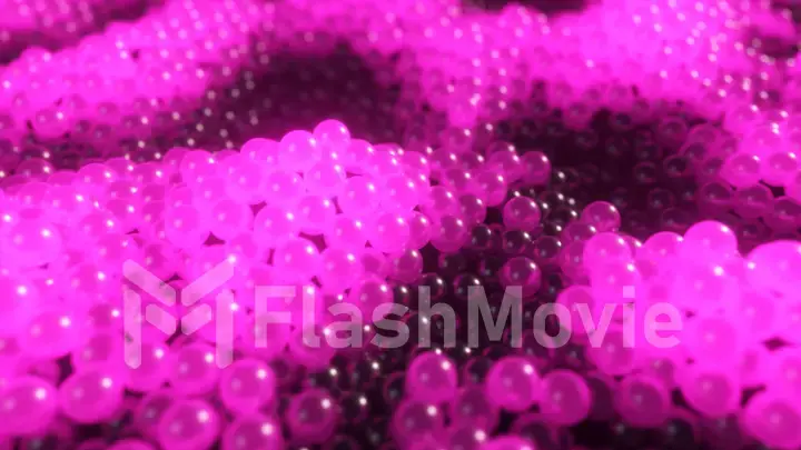 Dynamic glowing balls in purple color with abstract movements. 3d illustration