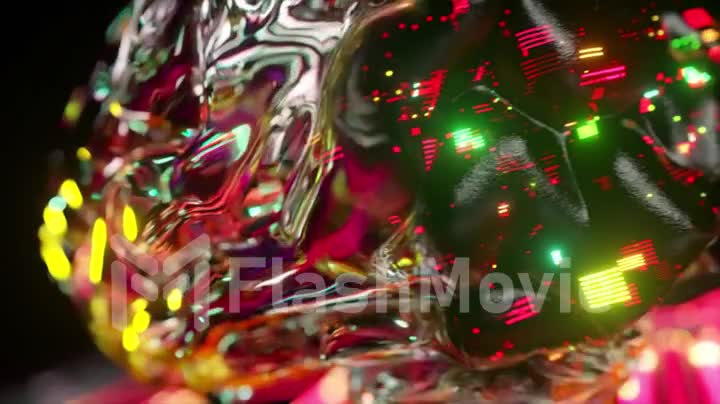 Futuristic concept. The glass brain emerges from a transparent shell. Green red neon light. 3d animation