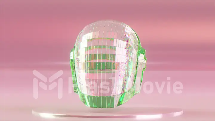 Diamond helmet on a colored background. Daft Punk. Abstract concept. Glitter. Pink green color. 3d illustration