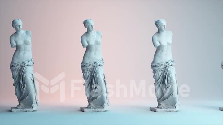 Glitch of Venus statues on light background. 4K. Ultra high definition. 3840x2160. 3D animation of seamless loop
