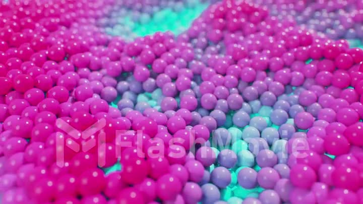 Dynamic bright balls on a moving wave surface. Seamless loop 3d render