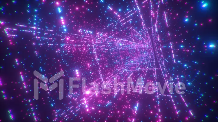 Digital technology tunnel. 3D illustration Big Data Digital square corridor with futuristic matrix. Binary code particle network. Motion and communication technology background. Flashing particles.
