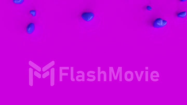 Many blue hearts falling into the pile of hearts on pink background. 3D animation