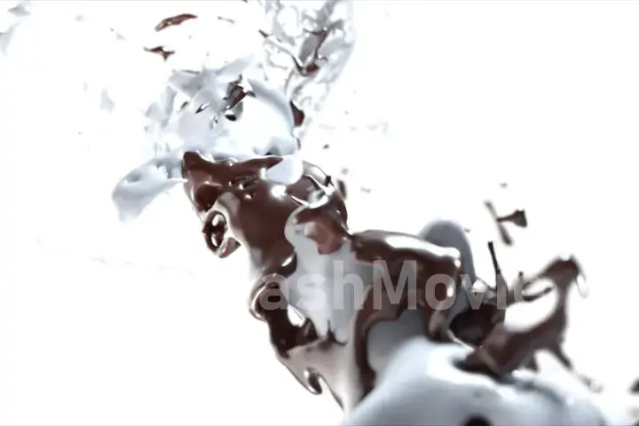 Tornado of milk and chocolate splash in slow motion. 3d illustration of a swirling whirl of white and brown liquid cream drop splash isolated on white background. Black and white