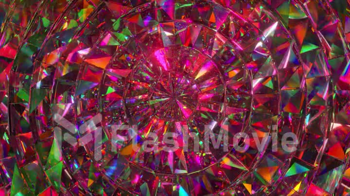 Abstract diamond circular mosaic moves in wave motions. Pink green neon color. 3d animation of seamless loop