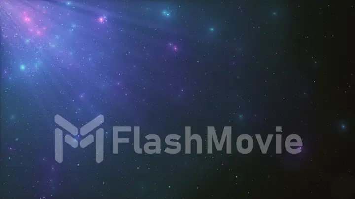 Abstract background of sparkling floating neon dust particles and rays of light on an isolated black background. Modern ultraviolet light spectrum. 3d illustration of wind particles