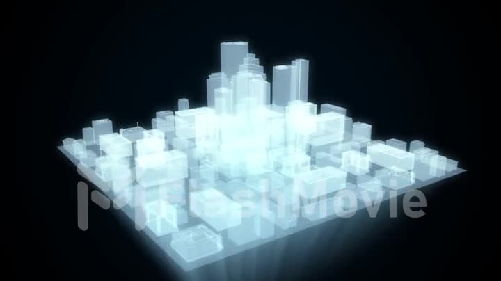 Abstract futuristic city hologram on black background seamless loop