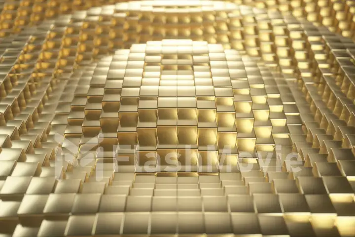 Beautiful abstract golden cubes. The golden wall of blocks is moving. 3d illustration