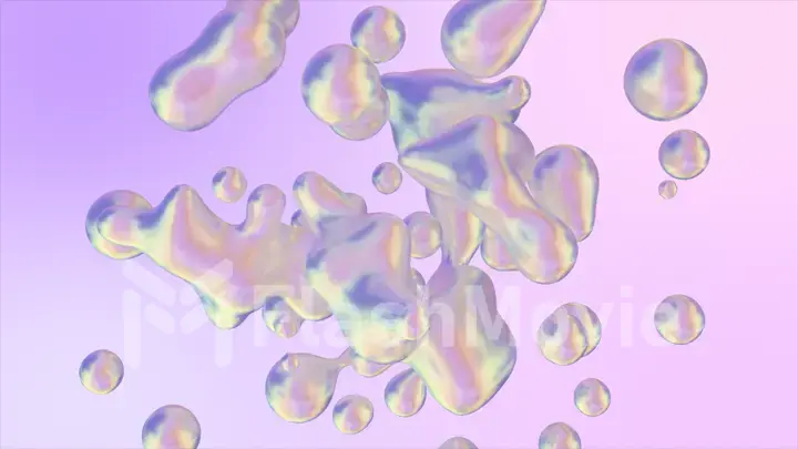 Holographic liquid blobs abstract flowing animation. 3d illustration