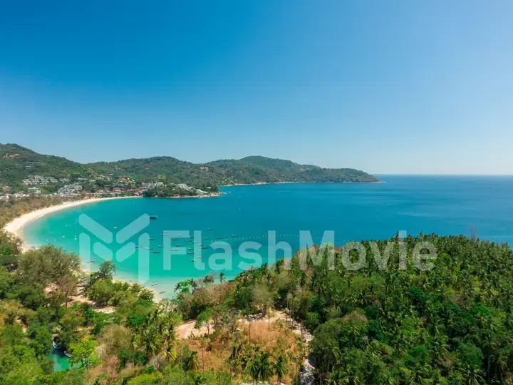 Phuket island view point. Beautiful tropical landscape with city, mountains and sea.