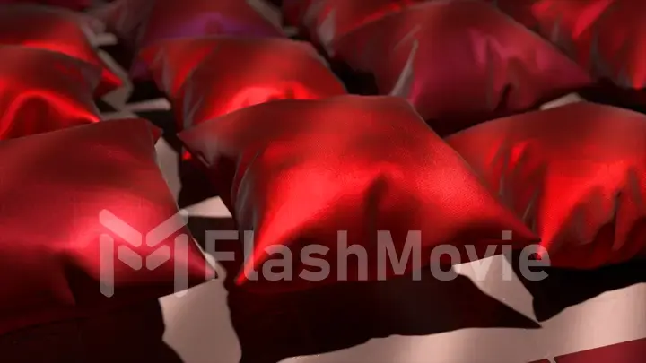 Abstract concept. A red satin pillow inflates and floats above the floor, casting a shadow. 3d illustration