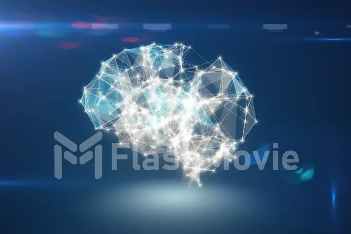 AI artificial intelligence, digital lines and luminous dots creating the structure of the human brain connected 3d illustration