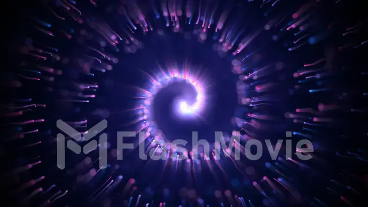 Blue glittering star dust twisted spiral of trail sparkling particles on black background. Space comet tail. Magic blue purple flying particles 3d illustration