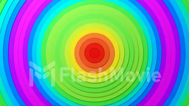 Abstract circles pattern with offset effect and smooth rainbow gradient. Animation of multi-colored clean rings. Abstract background for business presentation. 3d illustration