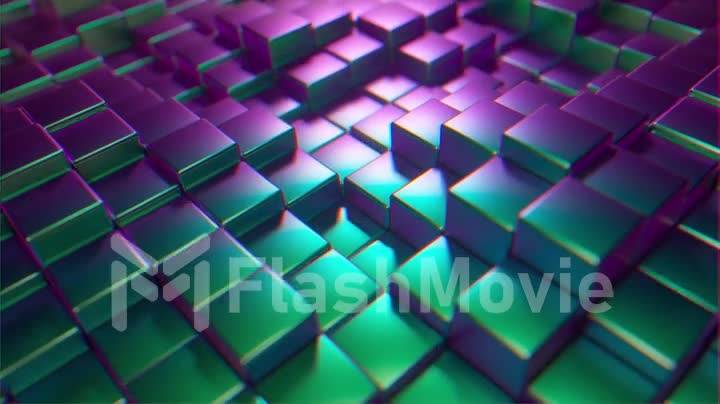 Abstract background of metal glossy cubes. Modern fashion lighting. Seamless loop 4k animation