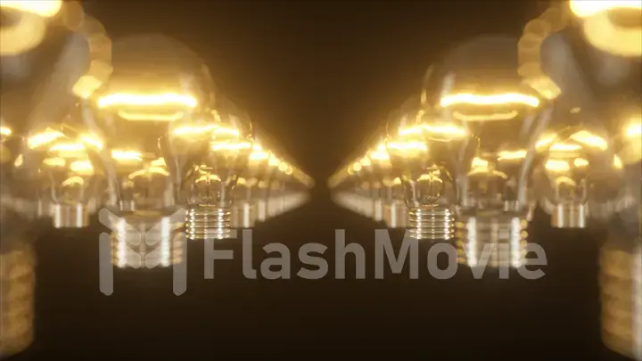 Surface of flashing incandescent bulbs. Blinking lights. 3d illustration