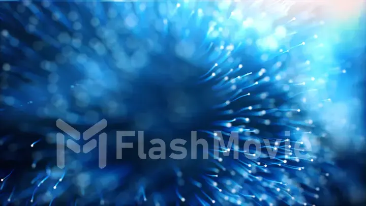 Growing bunch of optical fibers, Distribution of the light signal 3d illustration