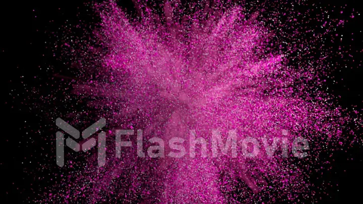 Explosion of purple powder in delayed action with millions of particles and smoke. 3d illustration