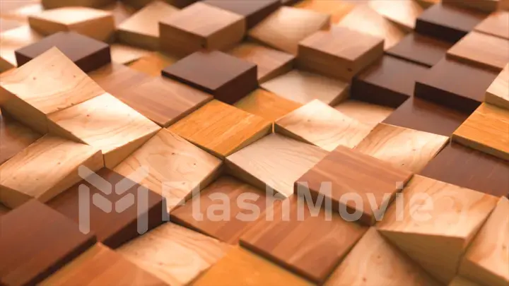 Abstract concept. Wooden rectangular shapes move up and down. Wooden block. Mosaic. 3d illustration