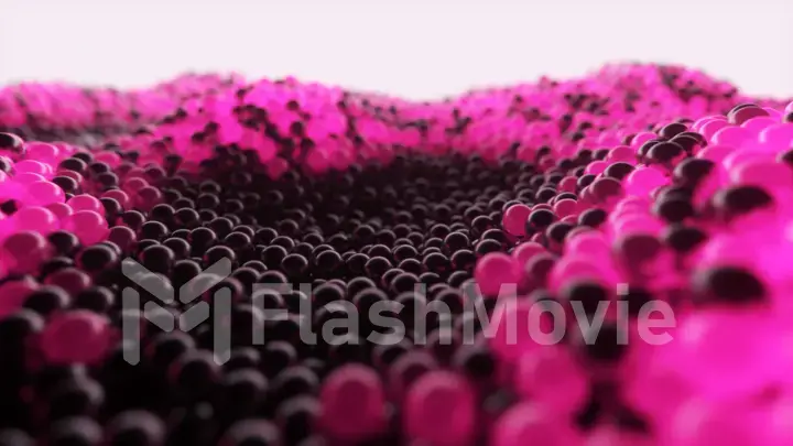 Abstract cloud of randomly glowing pink spheres. Conceptual technology business composition. 3d illustration