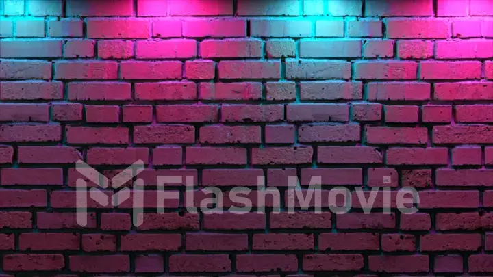 Empty brick wall with neon light, copy space. Light effect on a brick wall background. Modern light spectrum. Empty background. 3d illustration