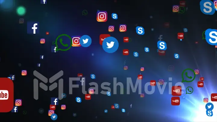 Background of famous social media icons such as: Facebook, Twitter, Instagram, YouTube, WhatsApp, Skype.