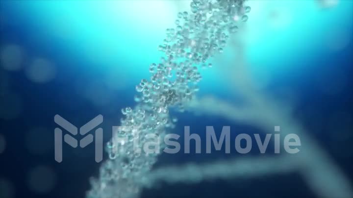 Abstract animated construction of a DNA molecule from water particles. Animation concept of digital DNA, human genome. Medical research, genetic engineering. Futuristic 4k animation of DNA molecule