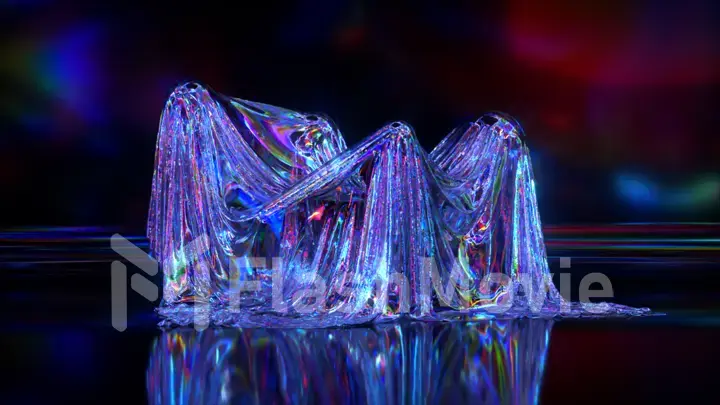 The capsules under the shiny fabric. Abstract background. Blue neon color. 3d illustration