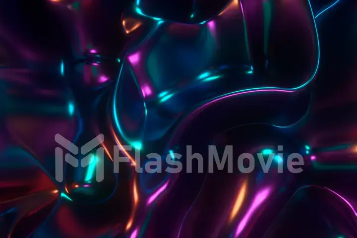 Abstract 3d illustration holographic oil surface background, foil wavy surface, wave and ripples, ultraviolet modern light, neon blue pink spectrum colors.