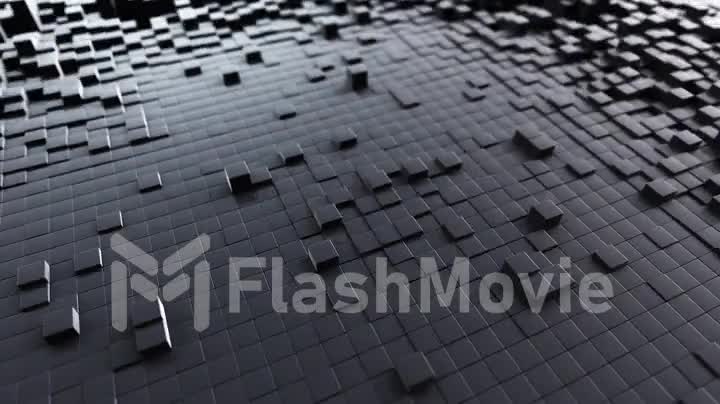 Abstract wave background with a black moving cubic surface