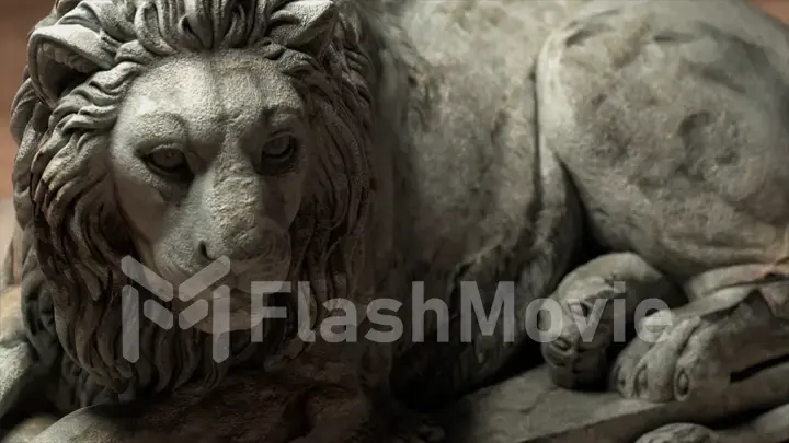 Sculpture of a lion close-up. Gray marble. 3d illustration