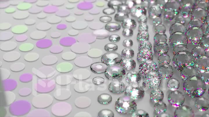 Diamond bubbles inflate and burst on the mottled surface. White purple color. Waves. 3d animation of seamless loop