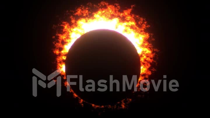 Total solar eclipse effect. The moon covers the sun. 3d animation