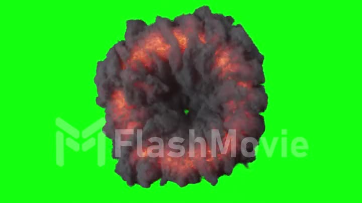 Flames of fire emitting puffs of dark smoke on an isolated green screen. Hell portal. Seamless loop 3d render