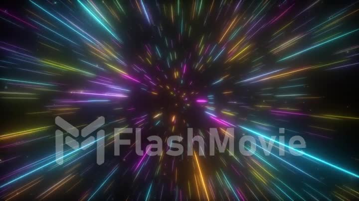 Cosmic hyperspace background. Speed of light, neon glowing abstract rays and stars in motion. Moving through stars. Seamless loop 4k animation