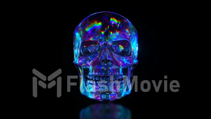 Human skull reflective background environment. Colorful iridescent neon spectrum. 3d illustration