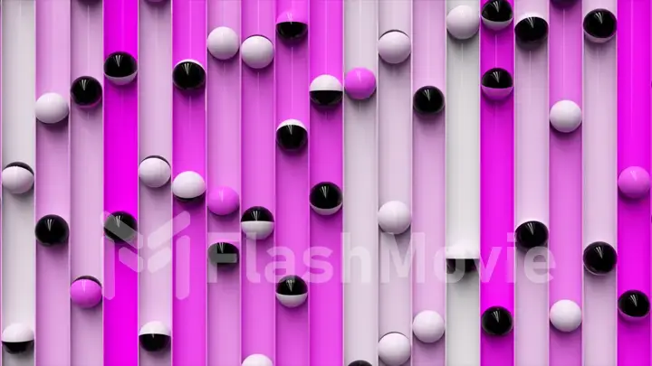 Bright colorful background with rolling balls along the paths. Minimalism and fashion concept. 3d illustration