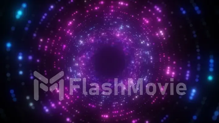 Bright abstract wavy motion background. Neon ultraviolet lamps. Glowing points of the spiral tunnel. Bright bright points. laser light. Modern pink and blue color spectrum. 3d illustration