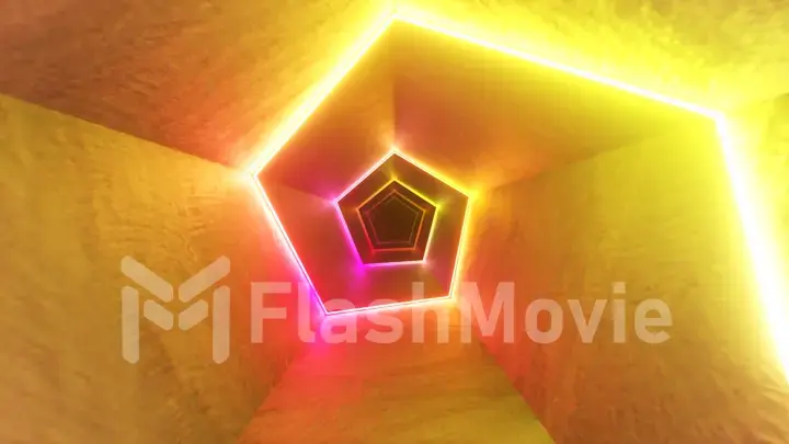 Endless flight in the corridor with a laser neon curve. Modern ultraviolet lighting. 3d illustration