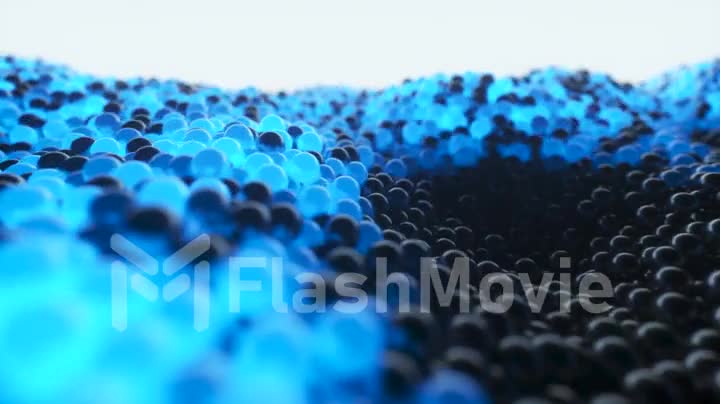 Abstract cloud of randomly glowing blue spheres