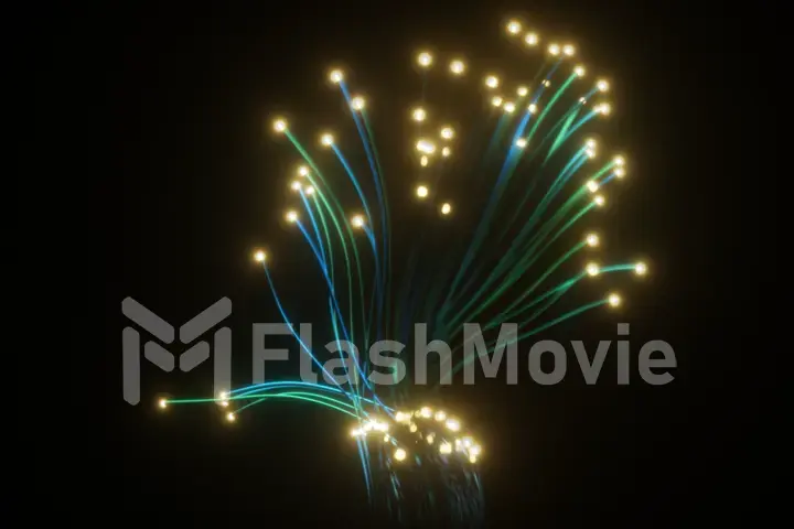 Abstract optical fiber spreads on the black background. Technology style 3d illustration