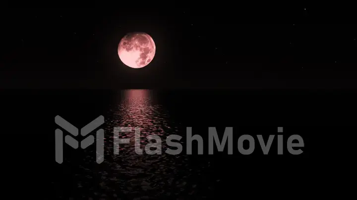 Blood red moon light over the sea at night realistic 3d illustration