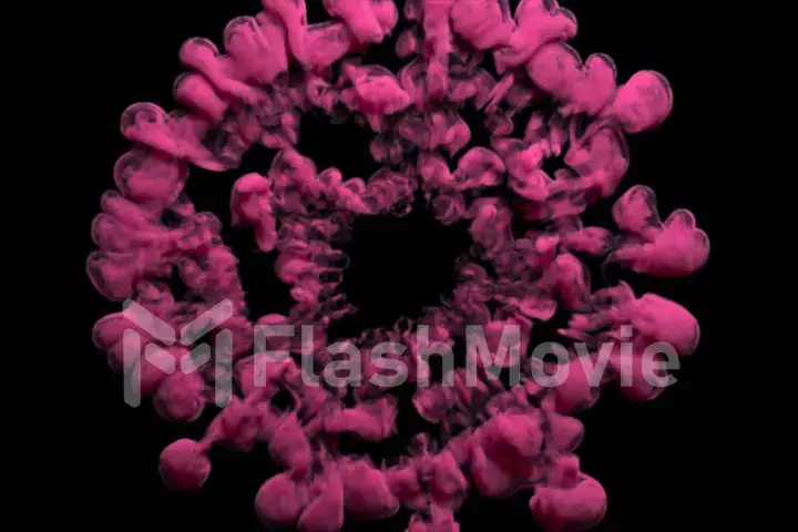 3d illustration smoke explosion shockwave effect and divergent wave isolated on black background. Abstract smoke explosion animation. Top camera view from above