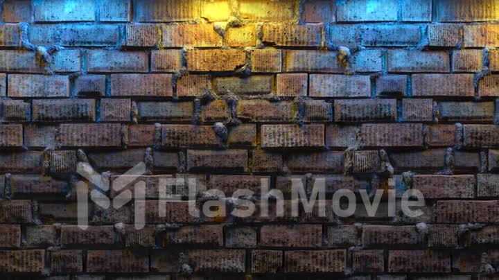 Empty brick wall with neon light, copy space. Light effect on a brick wall background. Modern light spectrum. Empty background. Seamless loop 3d render.