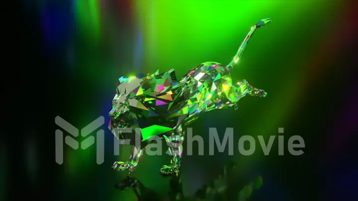 Collection of diamond animals. Running lion. Nature and animals concept. 3d animation of a seamless loop. Low poly
