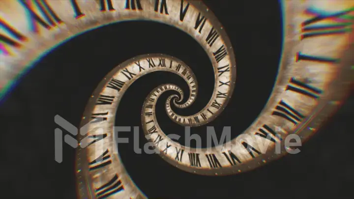 Rotating spiral of clock from numbers abstract 3d illustration