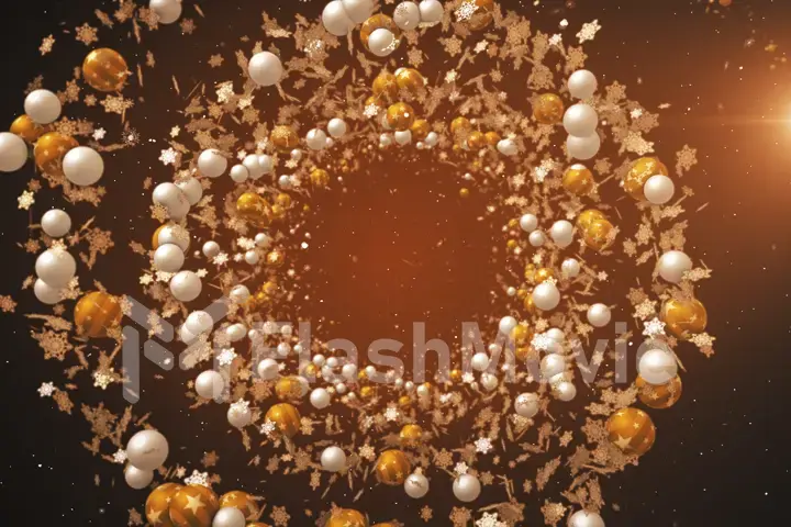 New year christmas background with christmas balls and snow in gold 3d illustration