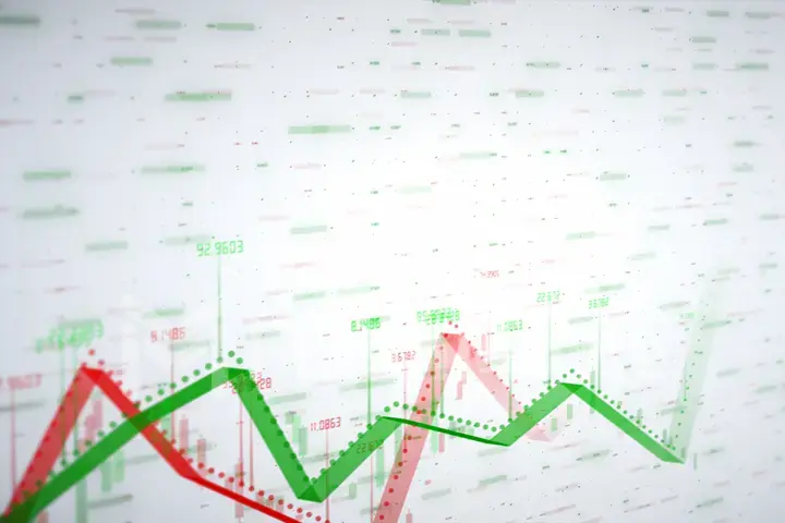 Two Growing charts on white background. Financial figures and number showing increasing profits 3d illustration