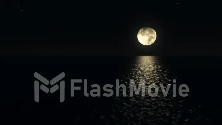 Moonlight path with low fool moon above the sea realistic 3d illustration