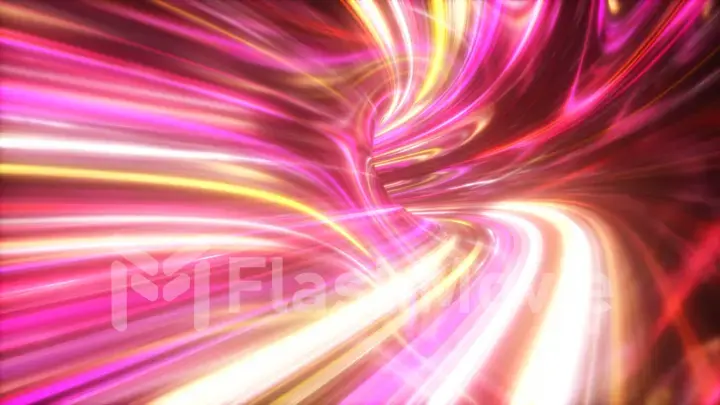 The speed of digital lights, neon beams moving through the tunnels of digital technology. Space time concept. 3d illustration